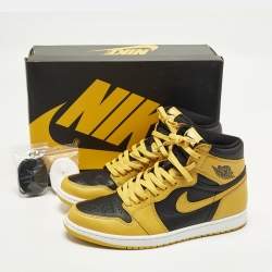 Pre Owned Air Jordans Jordan 1 Retro Pollen Size 45.5 Yellow/Black Leather High Top Sneakers