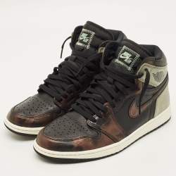 مملوكة مسبقًا Air Jordans Jordan 1 Retro Light Army Rust Shadow Patina Size 45 Multicolor Leather High Top Sneakers
