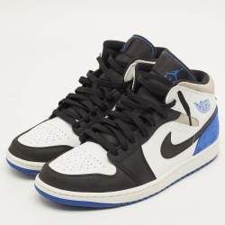 Pre Owned Air Jordans Jordan 1 SE Royal Black Toe Size 46 Multicolor Leather and Suede Mid Top Sneakers