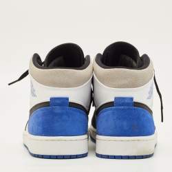 Pre Owned Air Jordans Jordan 1 SE Royal Black Toe Size 46 Multicolor Leather and Suede Mid Top Sneakers