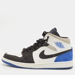 Pre Owned Air Jordans Jordan 1 SE Royal Black Toe Size 46 Multicolor Leather and Suede Mid Top Sneakers