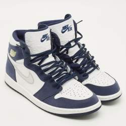 Pre Owned Air Jordans Jordan 1 Retro CO.JP Midnight Navy Size 45 Multicolor Nubuck and Leather High Top Sneakers