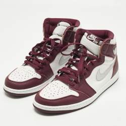 Pre Owned Air Jordans Jordan 1 Size 47.5 White/Purple Leather High Top Sneakers