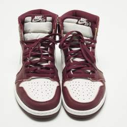 Pre Owned Air Jordans Jordan 1 Size 47.5 White/Purple Leather High Top Sneakers