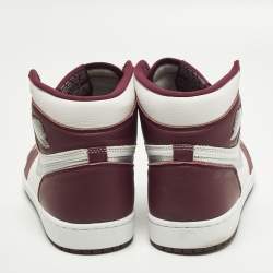 Pre Owned Air Jordans Jordan 1 Size 47.5 White/Purple Leather High Top Sneakers