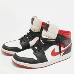 Pre Owned Air Jordans 1 Mid Gym Red Size 46 White/Black Fabric and Leather Mid Top Sneakers