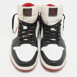 Pre Owned Air Jordans 1 Mid Gym Red Size 46 White/Black Fabric and Leather Mid Top Sneakers