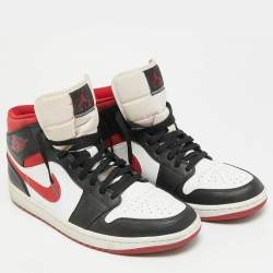 Pre Owned Air Jordans 1 Mid Gym Red Size 46 White/Black Fabric and Leather Mid Top Sneakers