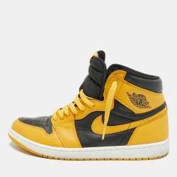 Pre Owned حذاء رياضي آير جوردانز 1 ريترو هاي أو جي نسيج وجلد أصفر/أسود بعنق مرتفع مقاس 46