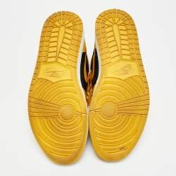 Pre Owned حذاء رياضي آير جوردانز 1 ريترو ها ي أو جي نسيج وجلد أصفر/أسود بعنق مرتفع مقاس 46