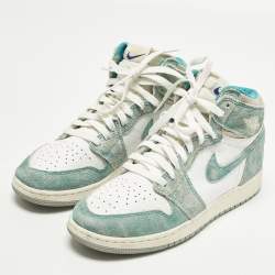 Pre Owned Air Jordans 1 Retro High Turbo Green Size 47 Green/White Suede and Leather High Top Sneakers