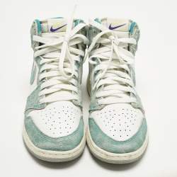 Pre Owned Air Jordans 1 Retro High Turbo Green Size 47 Green/White Suede and Leather High Top Sneakers