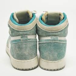 Pre Owned Air Jordans 1 Retro High Turbo Green Size 47 Green/White Suede and Leather High Top Sneakers