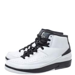 Pre Owned Air Jordan 2 White/Black Leather And Rubber Wing It Lace Up Sneakers Size 42.5