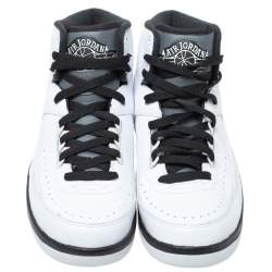 Pre Owned Air Jordan 2 White/Black Leather And Rubber Wing It Lace Up Sneakers Size 42.5