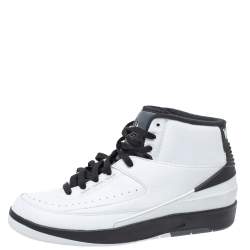 Pre Owned Air Jordan 2 White/Black Leather And Rubber Wing It Lace Up Sneakers Size 42.5