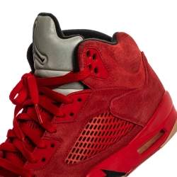 Air Jordan Red Suede Boys' 5 Retro Sneakers Size 42.5