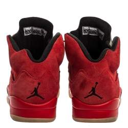 Air Jordan Red Suede Boys' 5 Retro Sneakers Size 42.5