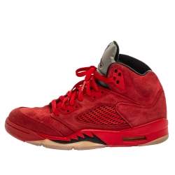 Air Jordan Red Suede Boys' 5 Retro Sneakers Size 42.5