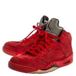 Air Jordan Red Suede Boys' 5 Retro Sneakers Size 42.5