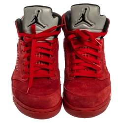 Air Jordan Red Suede Boys' 5 Retro Sneakers Size 42.5