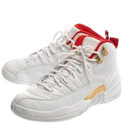 Air Jordan White Leather 12 Retro Fiba High Top Sneakers Size 40