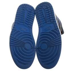 Pre Owned Air Jordan Black/Blue Leather And Nylon Air Jordan 1 Retro Royal Toe High Top Sneakers Size 43