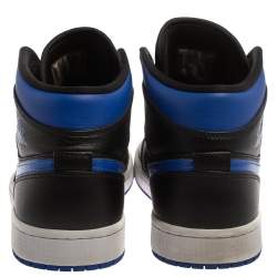Pre Owned Air Jordan Black/Blue Leather And Nylon Air Jordan 1 Retro Royal Toe High Top Sneakers Size 43