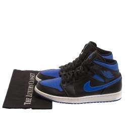 Pre Owned Air Jordan Black/Blue Leather And Nylon Air Jordan 1 Retro Royal Toe High Top Sneakers Size 43