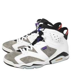 Pre Owned Air Jordan White/Grey Leather And Suede Jordan 6 Retro Flight Nostalgia Sneakers Size 47.5