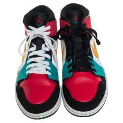 Pre Owned Air Jordan Multicolor Leather Air Jordan 1 Mid High Toe Sneakers Size 44.5