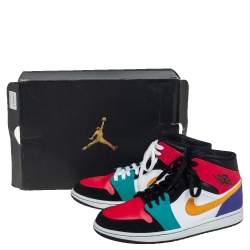 Pre Owned Air Jordan Multicolor Leather Air Jordan 1 Mid High Toe Sneakers Size 44.5