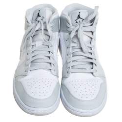 Pre Owned Air Jordan 1 Mid Grey/White Leather Camo High Top Sneakers Size 43