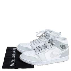 Pre Owned Air Jordan 1 Mid Grey/White Leather Camo High Top Sneakers Size 43