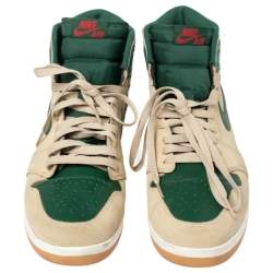 Nike Beige/Green Leather And Suede Air Jordan 1 Retro High Top Sneakers Size 43
