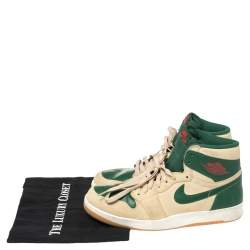 Nike Beige/Green Leather And Suede Air Jordan 1 Retro High Top Sneakers Size 43
