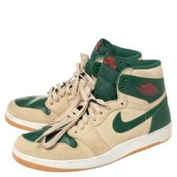 Nike Beige/Green Leather And Suede Air Jordan 1 Retro High Top Sneakers Size 43