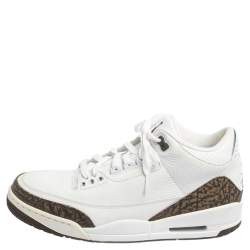 Pre Owned Air Jordan 3 Retro White Leather Mocha Sneakers Size 46
