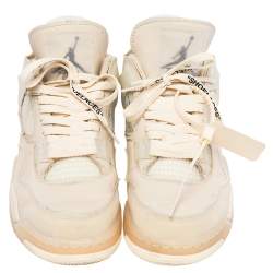 Air Jordan x Off White Beige Leather And Mesh 4 Retro Sail Sneakers Size 43