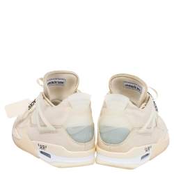 Air Jordan x Off White Beige Leather And Mesh 4 Retro Sail Sneakers Size 43