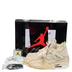 Air Jordan x Off White Beige Leather And Mesh 4 Retro Sail Sneakers Size 43