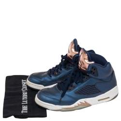 Air Jordan Metallic Blue/Bronze Leather Retro 5 Sneakers Size 41