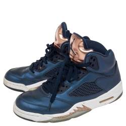 Air Jordan Metallic Blue/Bronze Leather Retro 5 Sneakers Size 41