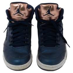Air Jordan Metallic Blue/Bronze Leather Retro 5 Sneakers Size 41