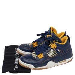Jordan Navy Blue/Yellow Leather 4 Retro Dunk From Above Sneakers Size 41