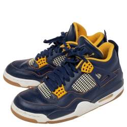 Jordan Navy Blue/Yellow Leather 4 Retro Dunk From Above Sneakers Size 41