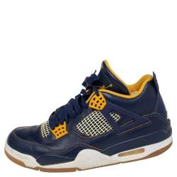 Jordan Navy Blue/Yellow Leather 4 Retro Dunk From Above Sneakers Size 41