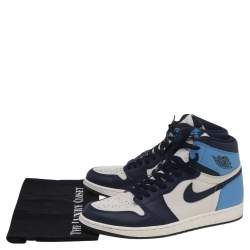Pre Owned Air Jordan University Blue/White Leather Air Jordan 1 Retro High OG Sail Obsidian Sneakers Size 47