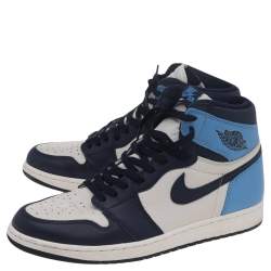 Pre Owned Air Jordan University Blue/White Leather Air Jordan 1 Retro High OG Sail Obsidian Sneakers Size 47