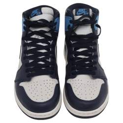 Pre Owned Air Jordan University Blue/White Leather Air Jordan 1 Retro High OG Sail Obsidian Sneakers Size 47